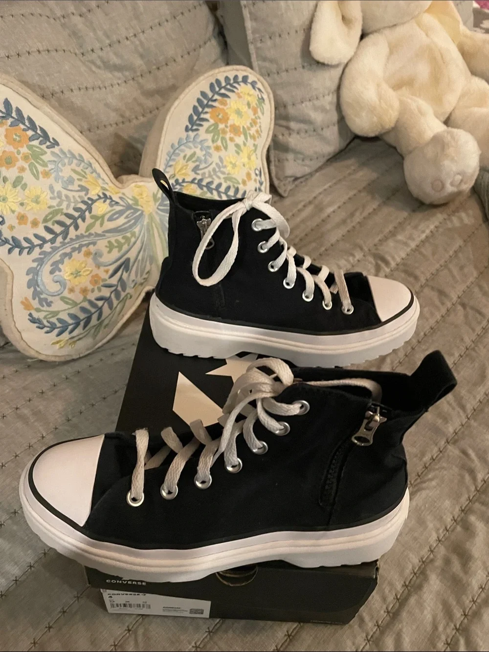 Converse Kids Black & White High-Top Platform Sneakers